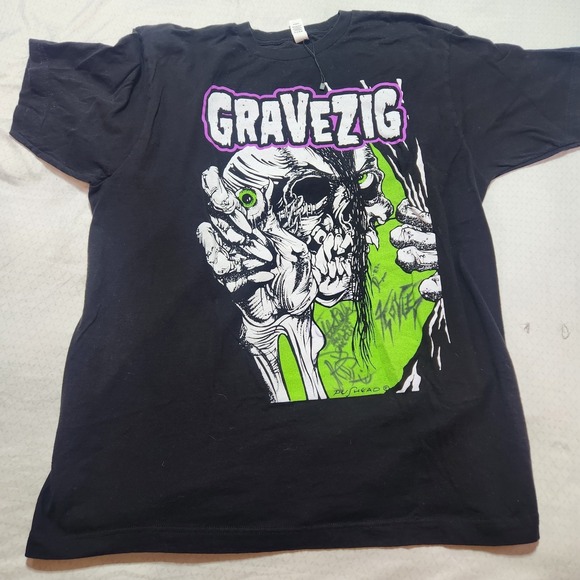 The Unbranded Brand Other - Gravezig Skull Graphic T Shirt Mens XL Black Neon Green Horror Punk Streetwear T
